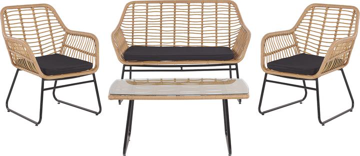 Immagine prodotto Beliani Set da salotto in rattan naturale con cuscini a 4 posti Nero MINORI