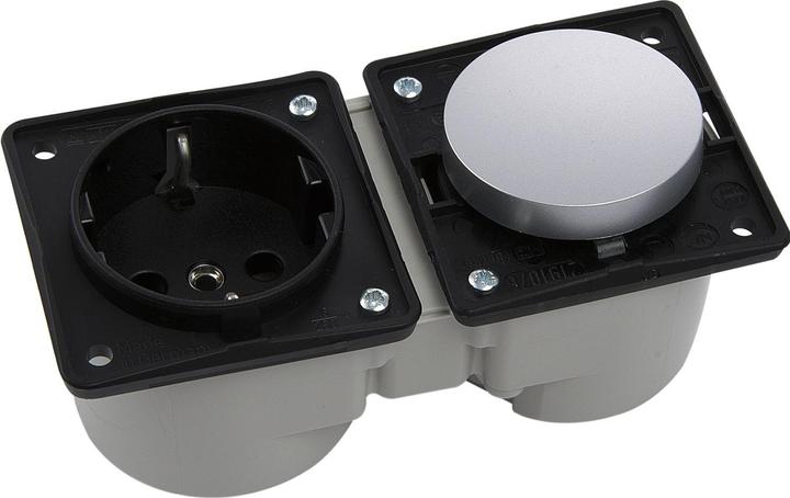 Produktbild Berker Integro Schalter chrom matt + Steckdose schwarz ohne Rahmen