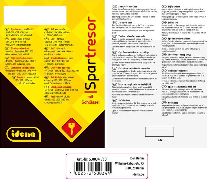 Immagine prodotto Idena Cassaforte per il risparmio nera 120x100x160mm