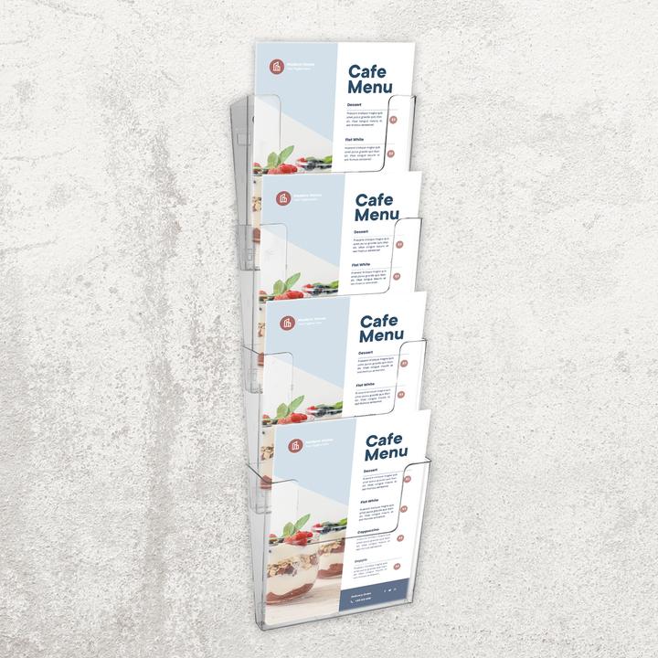 Produktbild Europel Wand-Prospekthalter, A4 hoch, 4 F„cher, glasklar (A4)