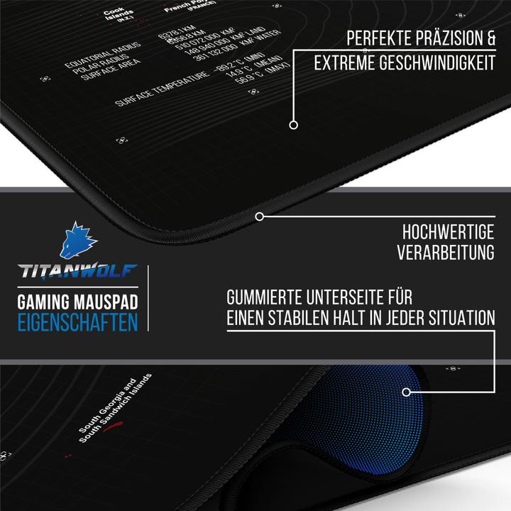 Produktbild Titanwolf Gaming Mauspad, XXXL Speed Mausmatte 1200 x 600 mm, Geschwindigkeit & Präzision, Weltkarte rot