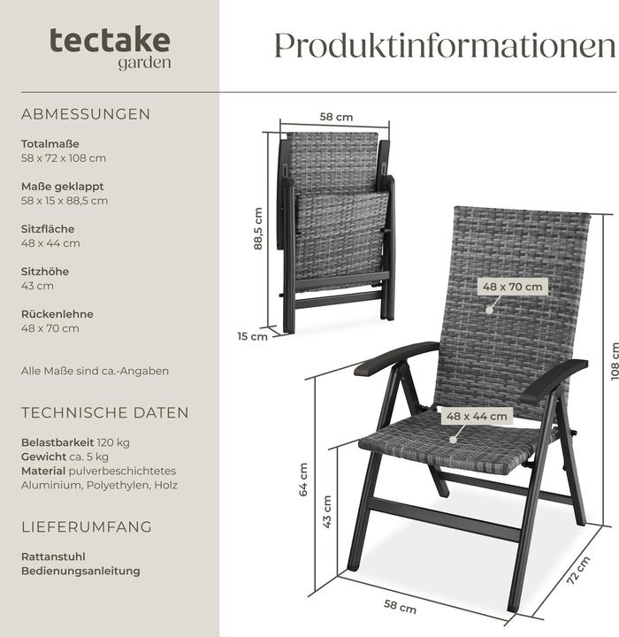 Produktbild tectake Rattanstuhl Melbourne klappbar