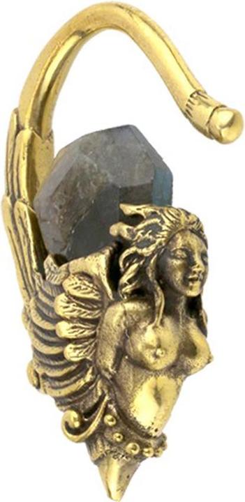 Actual product image Star Piercing Ohrgewicht Haken vergoldet Frau mit Flügeln und Labradorit Stein (Brass, Mineral)