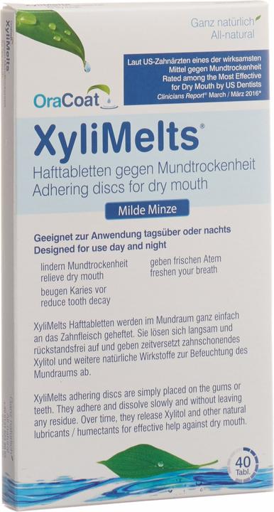 Immagine prodotto Xylimelts Hafttabletten gegen Mundtrockenheit milde Minze (40 x, 270 ml, 59 g)