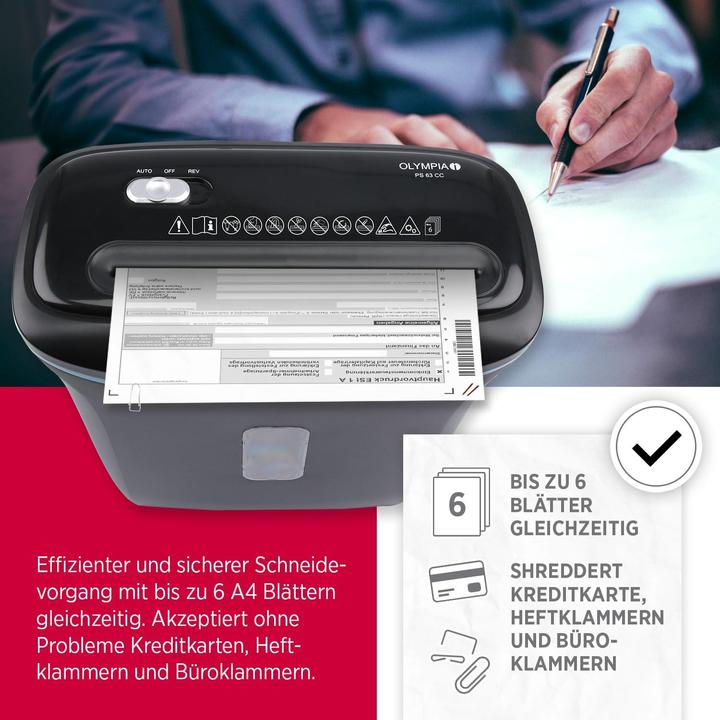 Image du produit Olympia PS 63 CC Destructeur coupe croisée P-4, 4 x 30 mm, jusqu'à 6 feuilles, noir (Coupe de particules)