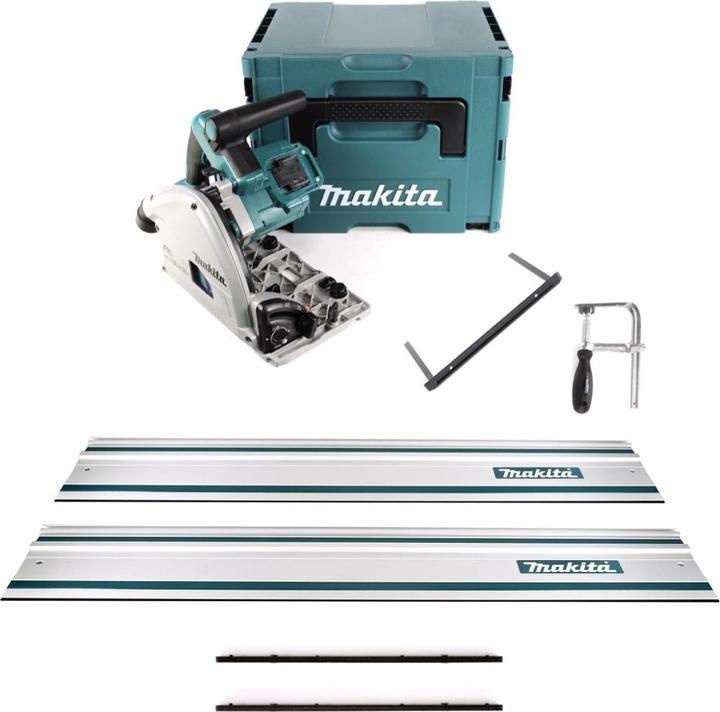 Actual product image Makita DSP 600 ZJ Battery Plunge Saw 36V (2x 18V) Brushless + 2x Guide Rail + Screw Clamps +