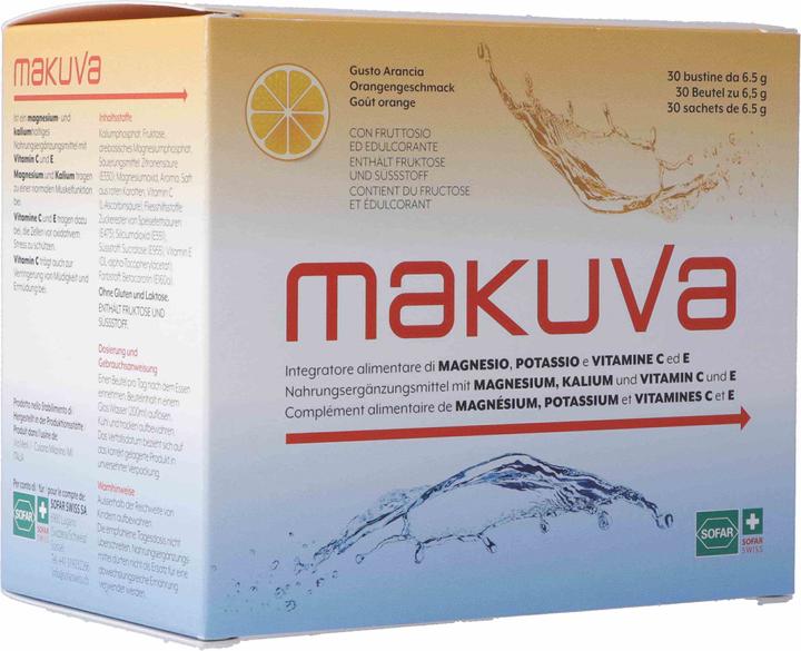 Immagine prodotto Makuva Sapore di arancia con magnesio, potassio e vitamina C ed E Plv (30 Pezzo/i, 6.50 g)
