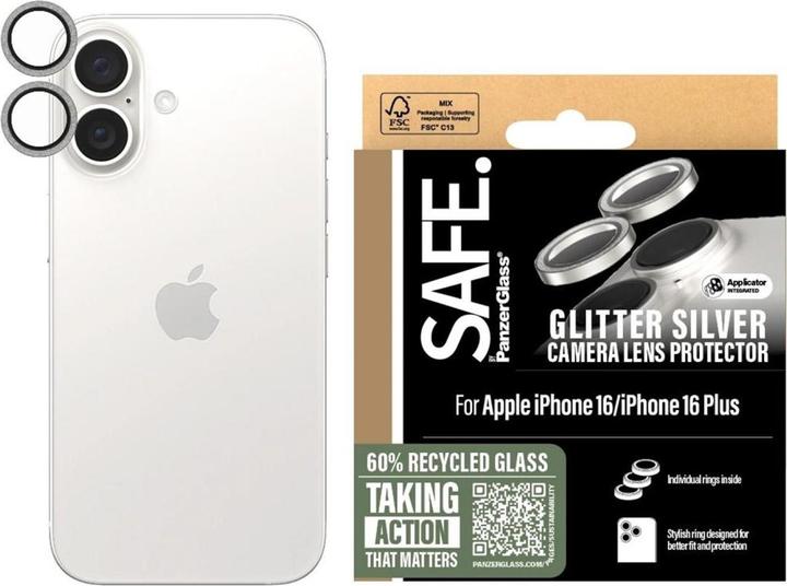 PanzerGlass SAFE. by ® Kameraschutz Glitter Silber iPhone '24 6.1" | 6.7" (1 Stück, Apple iPhone 16 Plus, Apple iPhone 16)