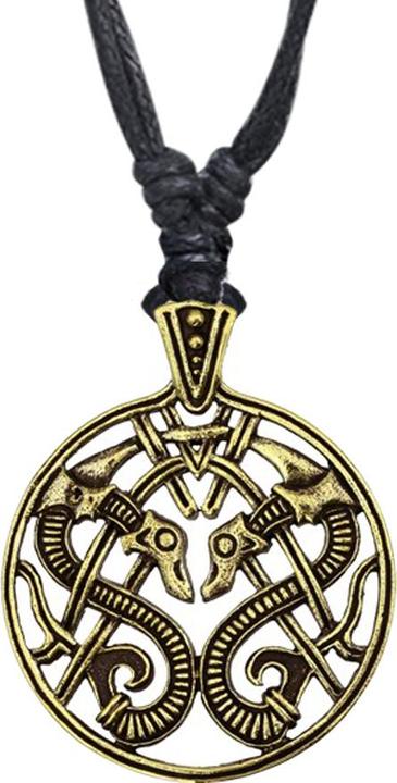 Image du produit Star Piercing Collier noir pendentif doré viking deux dragons (Laiton)