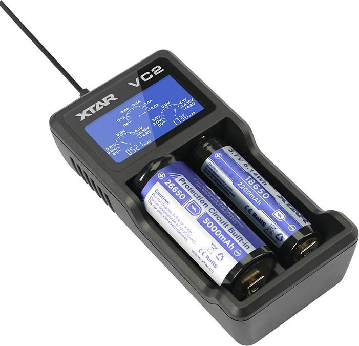Actual product image Xtar VC2 Micro USB Charger, Li-Ion, 2 slot, LCD Display (1 pcs., AAA, Battery + charger)