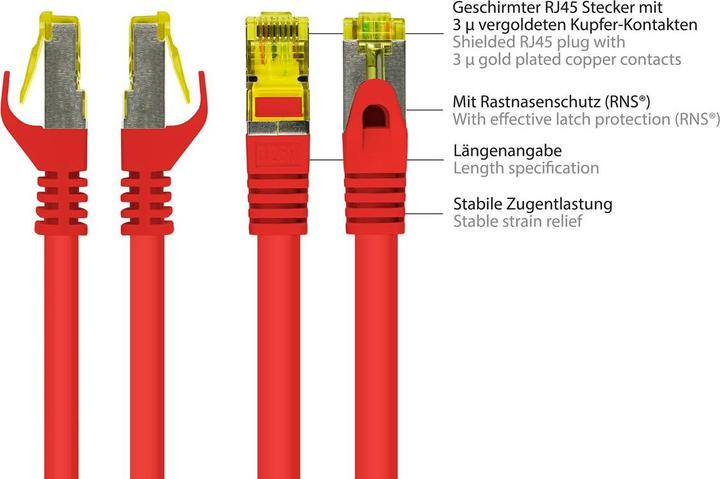 Image du produit Good Connections Câble patch RJ45 avec câble brut Cat.7 et protection de nez de verrouillage (RNS®), S/FTP, PiMF (S/FTP, CAT7, 0.15 m)