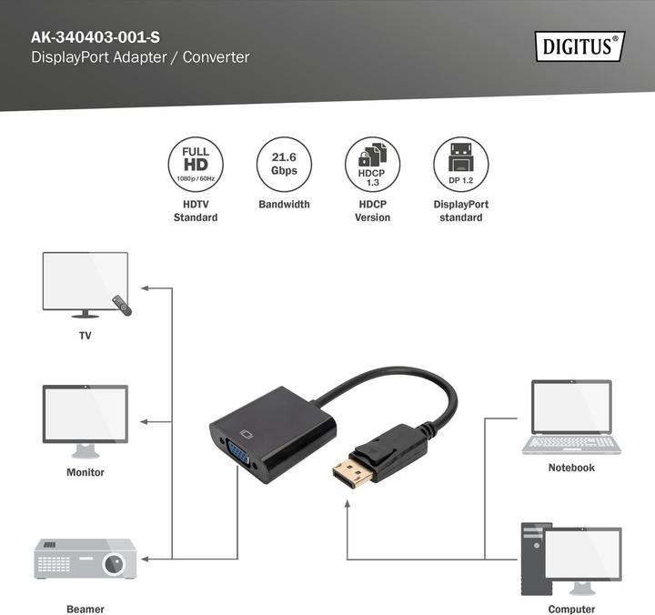 Actual product image Digitus DisplayPort closed (VGA, 15 cm)