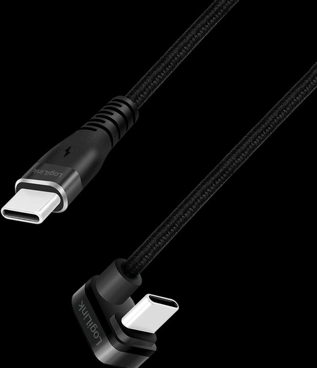 Produktbild LogiLink USB 2.0 Type-C-Kabel, C/M 180° zu USB-C/M, Alu, schwarz, 2 m (2 m, USB 2.0, 60 W)