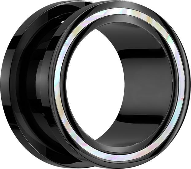 Image du produit Star Piercing Flesh Tunnel noir fine bande de nacre (sans laiton, Organique, Acier chirurgical 316L)
