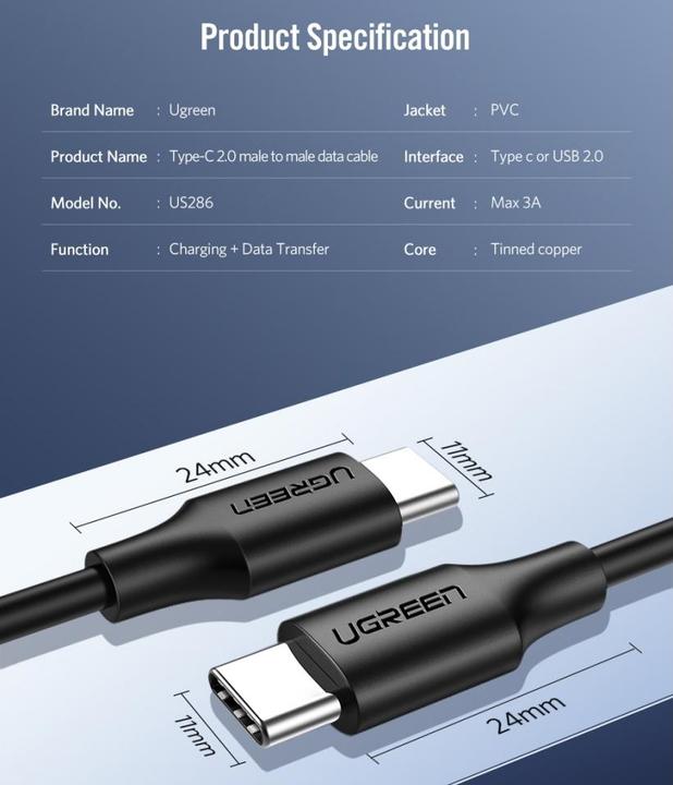 Actual product image Ugreen USB C – USB C (1.50 m, USB 2.0)
