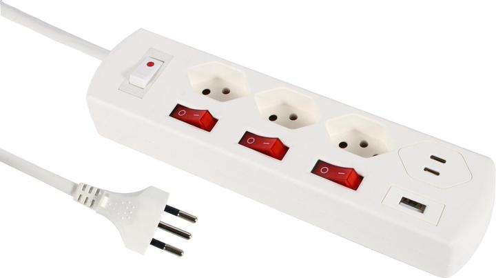 Schoenenberger Steckdosenleiste (6 x, Typ 13, USB-A, USB-C, 2 m)