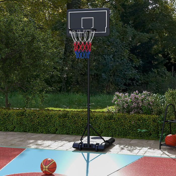Immagine prodotto Swisshandel24 Canestro da basket, supporto regolabile in altezza, con rotelle e tabellone infrangibile, 220-250 cm