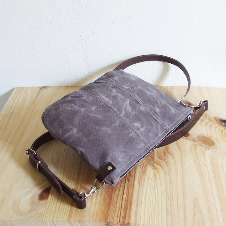 Actual product image Only-Bags.Store Small brown waxed canvas cross-body bag with zip and leather strap