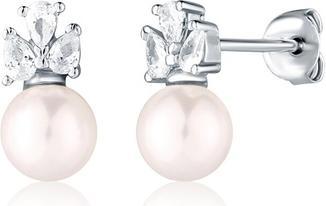 Actual product image JVD Stunning Silver Earrings With Zircons And Pearl
