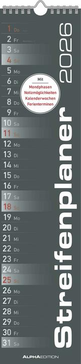 Actual product image StreifenplanerSCHWARZ2026-Streifenkalender-Wandplaner-Küchen-Kalender- (German)
