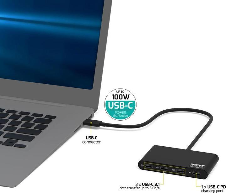Image du produit Port Designs USB HUB TYPE C - 4 PORTS TYPE C - PD 100W (USB-C, 5 Ports)