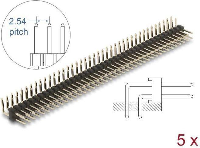 Actual product image Delock Male header 40 pin, grid spacing 2.54 mm, 2-row, angled, 5 pieces