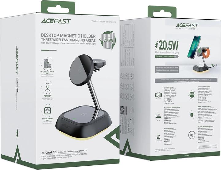 Image du produit Acefast Station de charge inductive 3en1 E16 15W pour téléphone/écouteurs/montre - noir (15 W)