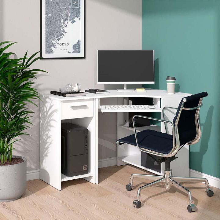 Actual product image Vicco Odin corner desk, white, 83 x 76 cm Set with PC cabinet