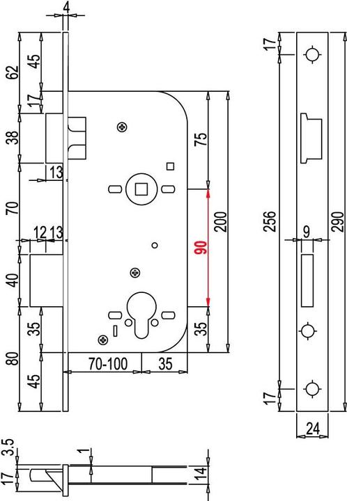 Actual product image MSL Front door mortise locks 1303, hole spacing 90 mm (Mortise lock)