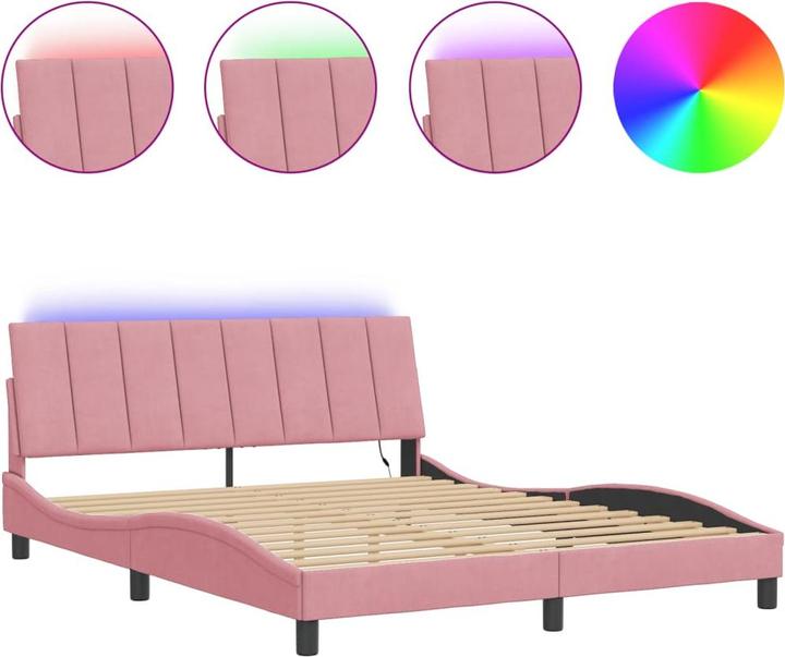 Produktbild VidaXL Bettgestell mit LED Polsterbett Bett Doppelbett Rosa 160x200cm Samt (160 x 200 cm)