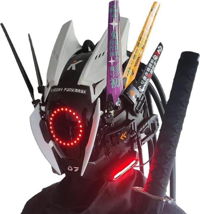 Actual product image Out of the blue Science-Fiction Maske, Samurai-Maske, Punk Maske mit Multicolor LED Lichter und Zubehör