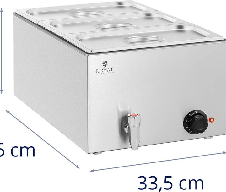 Produktbild Royal Catering Bain Marie Warmhaltebehälter Speisenwärmer Ablasshahn 600 W 3 GN 1/3