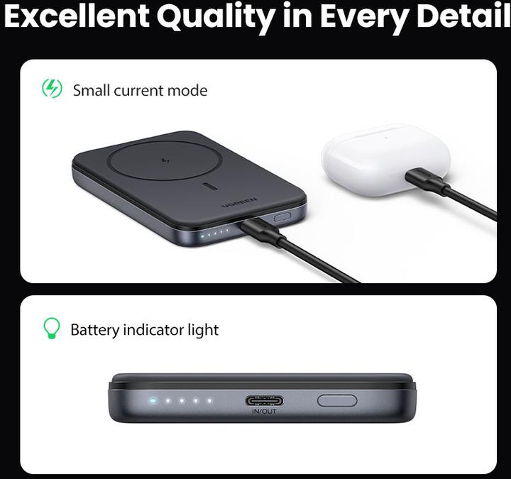 Produktbild Ugreen 10000mah Magnetic Wireless Power Bank Space Grey Powerbank - Gr - 10000 mAh (10000 mAh, 20 W, 20 Wh)