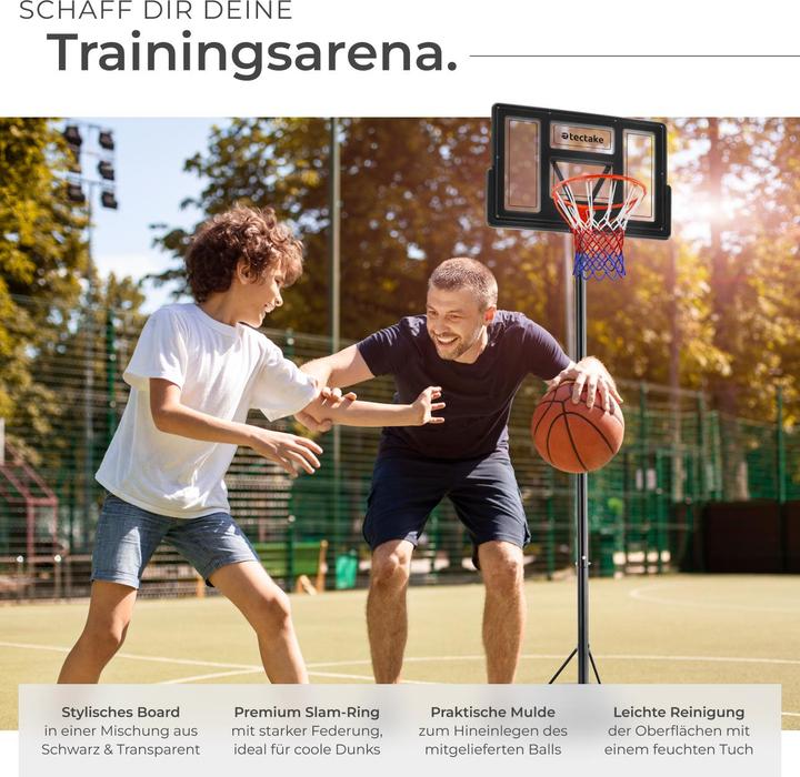 Produktbild tectake Basketballkorb Dirk, Korbhöhe 234 - 302 cm, mit Ball & Pumpe