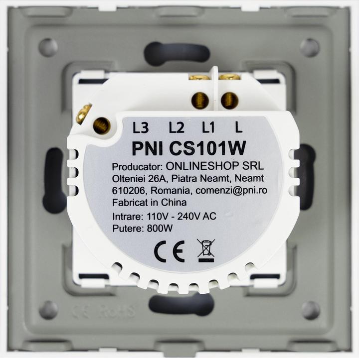 Actual product image PNI Single conductor switch and cross switch with touch CS101W made of glass, white with LED