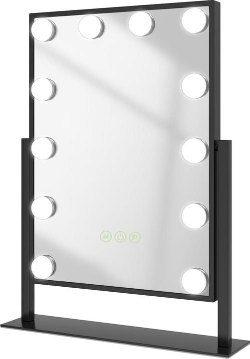 Emke Hollywood Kosmetikspiegel mit 12 Lampen, 1X+7X Vergrösserung, 3 Farbtemperatur, 36*47cm, Schwarz