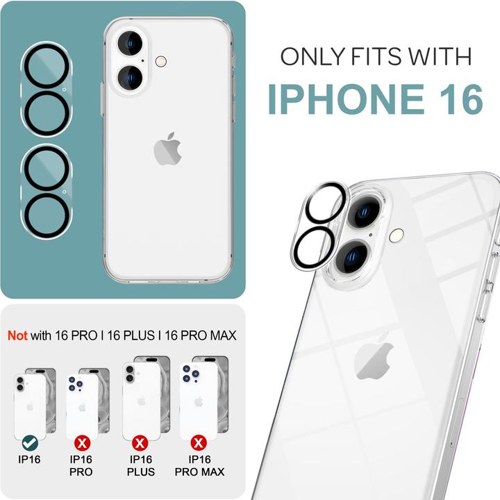 Actual product image Nalia 2x camera protection glass (2 Piece, Apple iPhone 16)