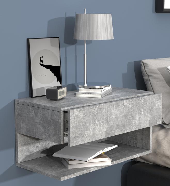 Immagine prodotto VCM Comodino con cassetto a muro in legno Comodino con cassetto a muro Consolle da letto Usal XL 60 cm (60 x 32 x 30 cm)