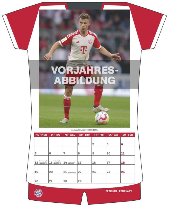 Produktbild Neumann N NEUMANNVERLAGE - FC Bayern München 2025 Trikotkalender, 34,1x42cm, Fussball-Kalender mit Motiven (Harter Einband, Deutsch)