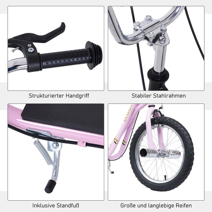 Image du produit Homcom trottinette pour enfants avec frein à main, pneus gonflables extra-épais, guidon réglable en hauteur
