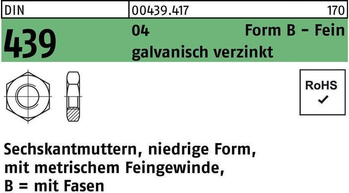 Productafbeelding Zeskantmoer DIN 439 vorm B BM 42 x 3 vrij snijdend staal gegalvaniseerd (M42)