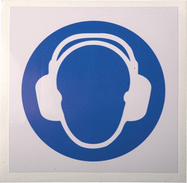 Actual product image Rs Pro Mandatory sign with pictogram: Hearing protection required, vinyl self-adhesive, W 100mm, H 100 m