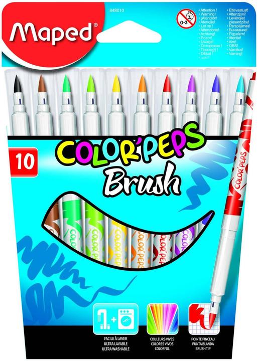 Produktbild Maped ColorPeps Brush (Orange, Rot, Grün, Weiss, Schwarz, Braun, Dunkelblau, Gelb, Rosa, Lila, Hellblau, Hellgrün, 10 x)