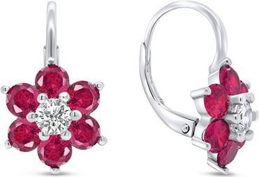 Beneto Brilio Silver - Gentle silver earrings with red zircons Flowers EA307WR