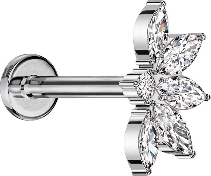 Actual product image Star Piercing Micro labret internal thread silver half lotus flower silver crystals silver (Titanium G23, without brass)