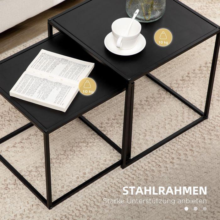 Produktbild Swisshandel24 Beistelltisch, Couchtisch, Satztisch, 2er-Set, modernes Design, Stahlrahmen, schwarz, 40x40x40cm