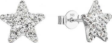 Evolution Group Silver earrings Stars with crystals Preciosa 31312.1