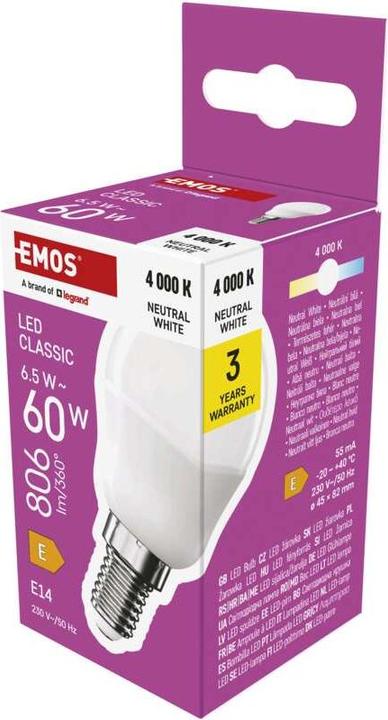 Produktbild Emos LED Lampe Classic Mini Globe / E14 / 6,5 W (60 W) / 806 lm / Neutral Weiss (E14, 6.50 W, 806 lm, 1 x, E)