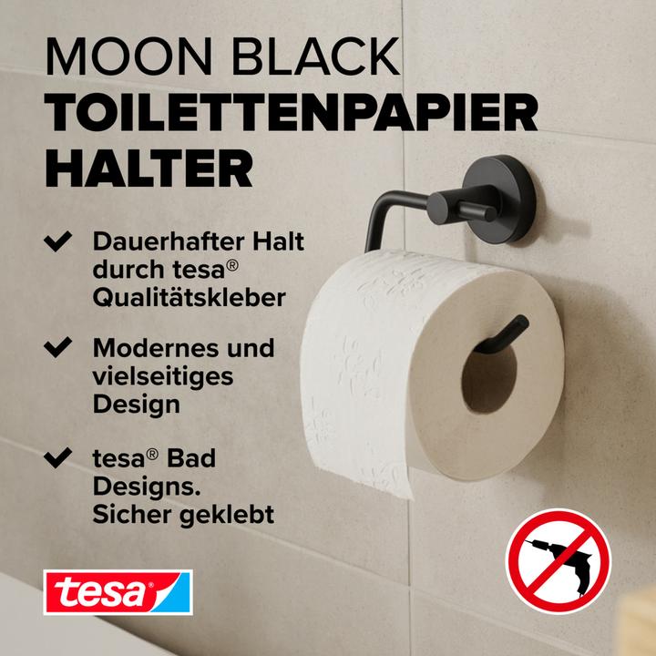 Image du produit tesa MOON BLACK Support de rouleau de papier toilette avec solution adhésive sans perçage