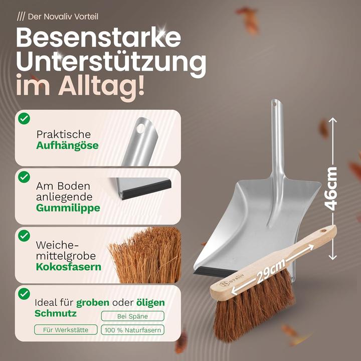 Immagine prodotto Novaliv Kokosbesen 40 cm mit Teleskopstiel Kokosborsten inkl. Kehrgarnitur verzinkt mit Gummilippe b (1 pz.)